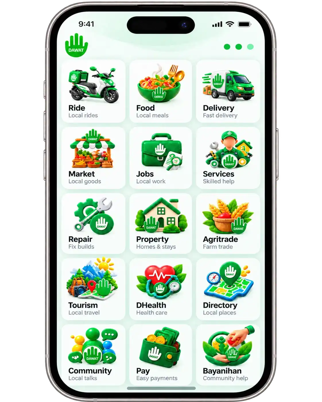 Dawat Ecosystem shown inside a light-mode iPhone interface